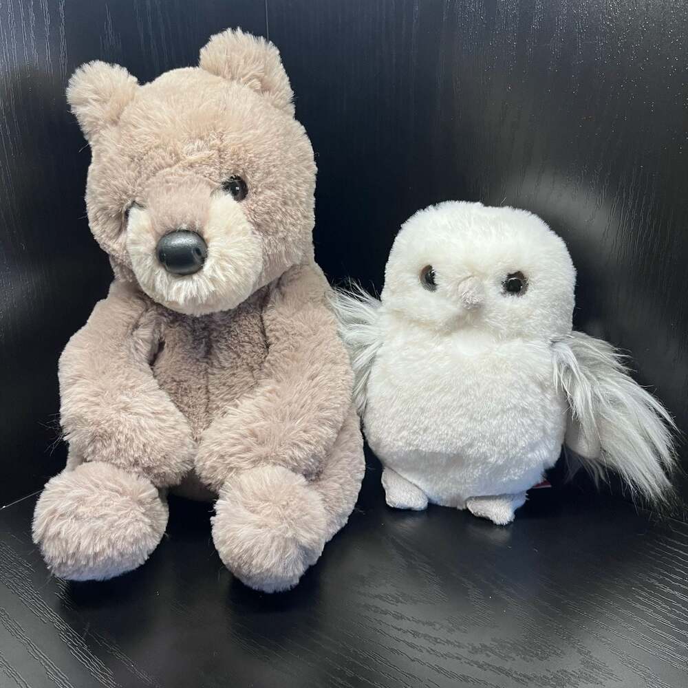 Douglas Cuddle Toys Saffron Bear and Sprout Snowy Owl Plush Set